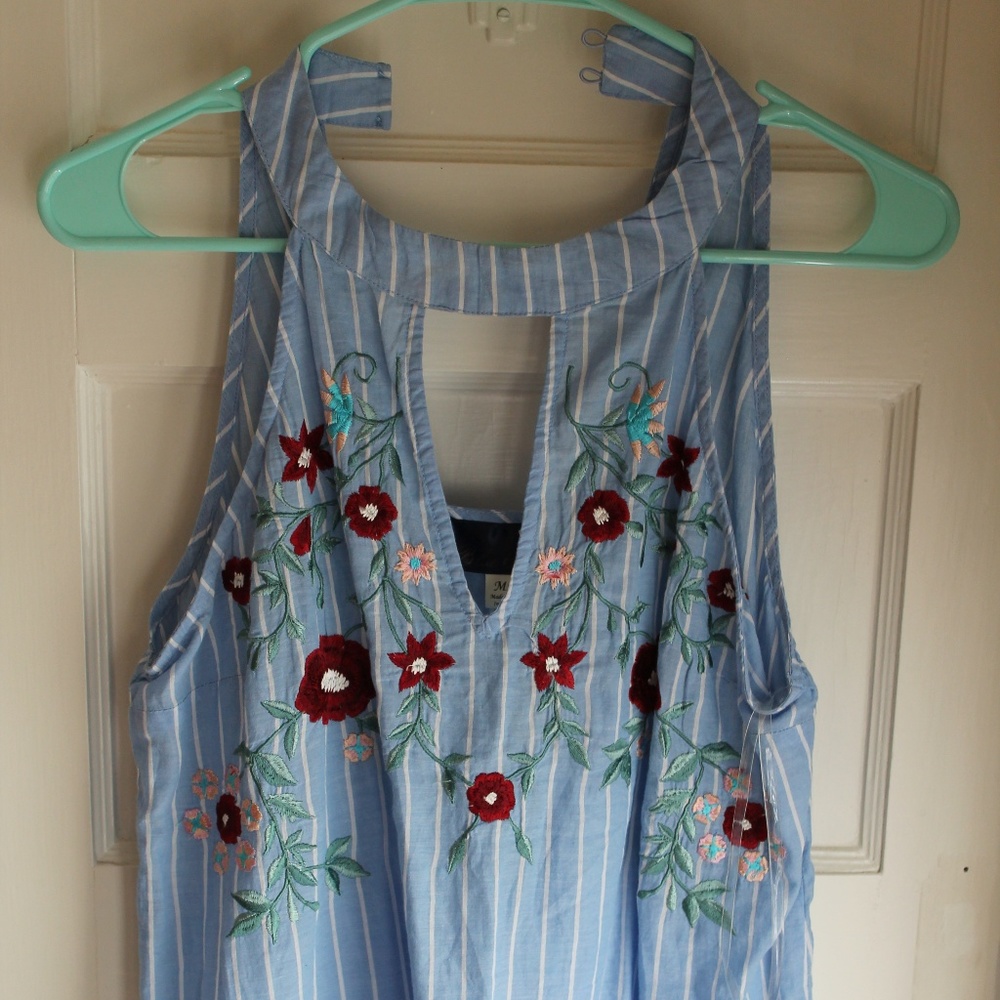 Embroidered Light Blue Tank